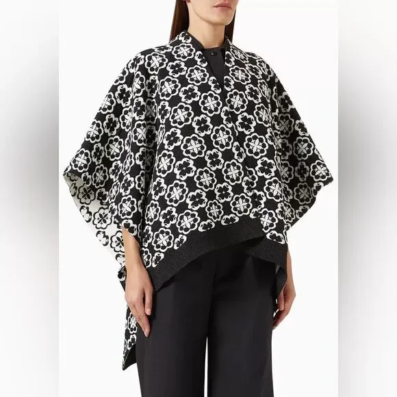 Kate spade Arabesque Knit Ruana Black White Sweater One Size - Picture 16 of 16